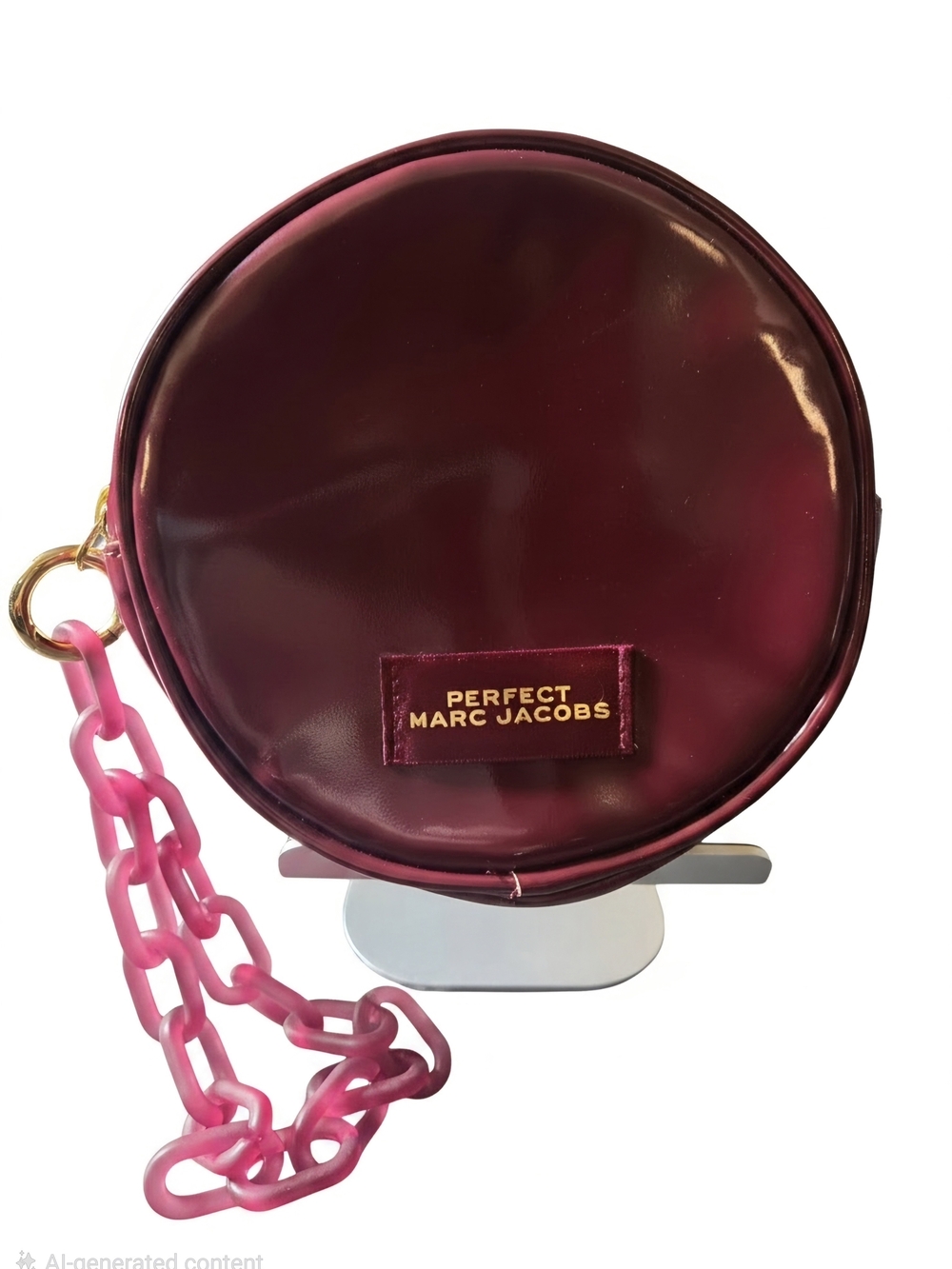 Marc Jacobs Perfect Burgundy Red Glossy Circle Clutch Cosmetic Pouch Bag Charm